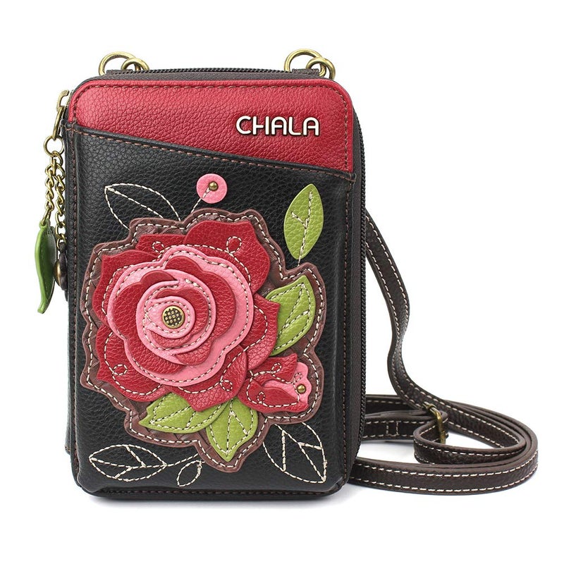 CHALA Wallet Crossbody Cell Phone Purse - Women Faux Leather Multicolor Handbag with Adjustable Strap - Red Rose - black - Image 1